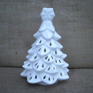 Vintage Handmade Ceramic Holiday Tree Candle Lamp